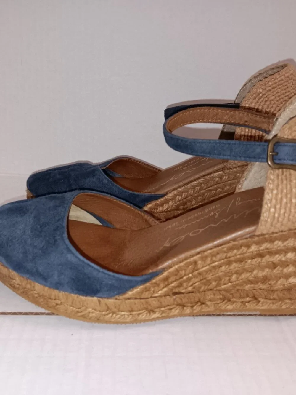 GAIMO ESPADRILLES WEDGE BLUE LEATHER WEDGE SHOES
